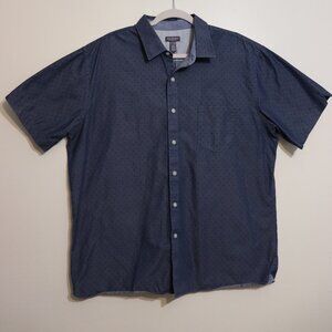 Van Heusen Never Tuck Short Sleeve Button Down Shirt Blue Micro Print XL